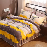 Mùa đông hai mặt flannel san hô lông cừu trải giường váy bốn bộ dày chăn ấm tấm trải giường chăn quilt nữ drap giường có viền