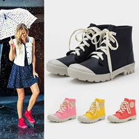 Mùa thu và mùa đông ngôi sao mới Hàn Quốc mưa giày thời trang phụ nữ canvas mưa khởi động màu rắn Martin giày nước giày của phụ nữ đặt giày cao su giày giày nữ đi mưa thời trang