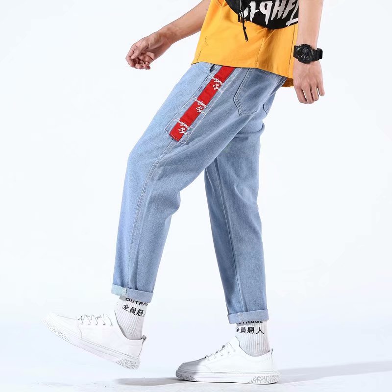 Jeans men's loose Korean Trend spring men's Harlan small foot trend brand straight tube light color work clothes casual pants