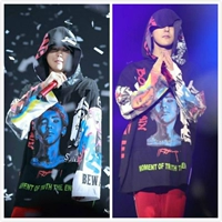 BIGBANG GD Quan Zhilong motte buổi hòa nhạc với cùng một đoạn lỏng graffiti chân dung nam giới và phụ nữ trùm đầu áo len áo ao hoodie