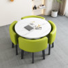Imitation of marble round+light green leather chair 4 chair imitation marble round+light green leather chair 4 chairs
