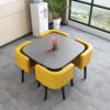 Gray square table+yellow leather chair 4 chair