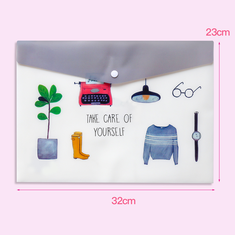 Fend For OneselfKorean version student lovely A4 test paper file pocket fresh Broken flower folder Button data bag Office Supplies