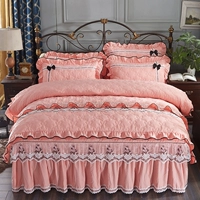 Váy ngủ dày châu Âu bốn bộ chăn ngủ màu nude chăn công chúa gió ren bốn bộ giường 1,8 m - Bộ đồ giường bốn mảnh bộ chăn ga gối đệm cute