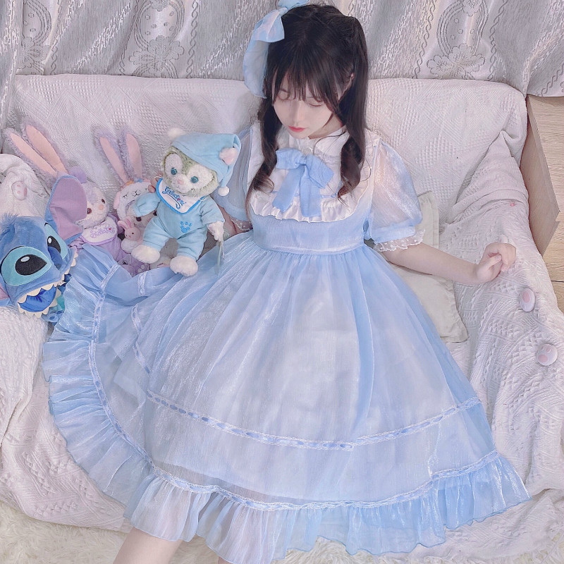 Light Blue & Premiumoriginal Lolita lolita solar system Soft girl Sweet Doll Collar Short sleeve Dress children 2021 new pattern summer