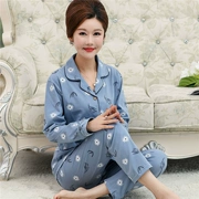 Bộ đồ ngủ mùa thu của phụ nữ cotton dài tay trung niên mùa xuân và bộ đồ hai mảnh mùa thu cộng với phân bón XL béo MM200 kg mẹ chồng l - Pyjama