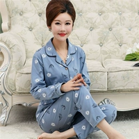 Bộ đồ ngủ mùa thu của phụ nữ cotton dài tay trung niên mùa xuân và bộ đồ hai mảnh mùa thu cộng với phân bón XL béo MM200 kg mẹ chồng l - Pyjama đồ bộ nam nữ