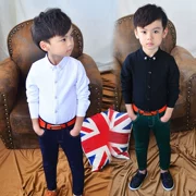 Áo sơ mi nam tay dài 2019 mùa thu mới Hàn Quốc cá tính trẻ em màu đen thủy triều bé trai nước ngoài áo trắng - Áo sơ mi