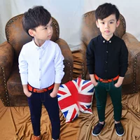 Áo sơ mi nam tay dài 2019 mùa thu mới Hàn Quốc cá tính trẻ em màu đen thủy triều bé trai nước ngoài áo trắng - Áo sơ mi đồ trẻ em