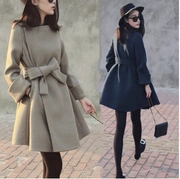 Áo len nữ Hàn Quốc 2018 thắt lưng nữ mùa thu và mùa đông dài đoạn nhỏ hương thơm gió dày phiên bản Hàn Quốc của áo khoác len nữ Nizi