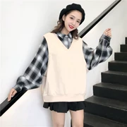 Mùa thu 2018 phiên bản Hàn Quốc mới của áo len kẻ sọc hai dây giả kẻ sọc buông xõa nữ dài tay hoang dã