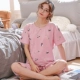 Bộ đồ ngủ nữ mùa hè cotton tay ngắn cắt quần hai mảnh Bộ đồ ngủ sinh viên Hàn Quốc dễ thương - Giống cái
