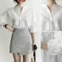 Áo sơ mi nữ 2018 mới Han Fan Lantern tay áo sơ mi trắng cotton và lanh tay áo bảy điểm lỏng lẻo nhỏ tươi áo sơ mi lụa
