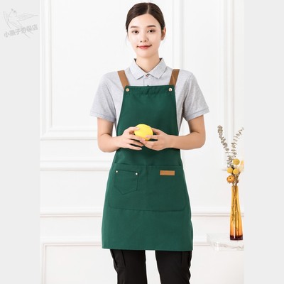 围裙定制logo印字奶茶店厨房防水防油餐饮花店女工作围腰挂肩H型