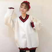 Mùa xuân của phụ nữ 2018 mới của Hàn Quốc phiên bản của ngọt ngào V-Cổ màu phù hợp với cộng với nhung dài tay áo len sinh viên hoang dã áo khoác áo sơ mi