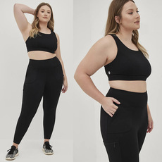 Костюм для фитнеса 2870欧美胖mm黑色拉链口袋高弹速干健身裤运动文胸 200 300