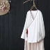 Áo sơ mi Trung Quốc cải tiến áo sơ mi Hanfu màu áo cardigan màu ren nghệ thuật retro Phù hợp với trà Zen và áo sơ mi vải lanh nữ - Áo sơ mi Áo sơ mi