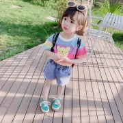 Bé gái 2019 Mới cho bé Mùa hè Phim hoạt hình Cầu vồng Áo thun ngắn tay Thời trang Hàn Quốc Trẻ em Từ bi - Áo thun