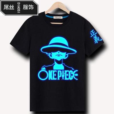 Sáng Anime One Piece Road Bay Trắng Râu Ngắn Tay Áo T-Shirt Huỳnh Quang Ánh Sáng Quần Áo Vòng Cổ T-Shirt Sinh Viên Nhanh Khô Áo phông ngắn