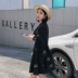 ◆ yang momo ◆ v- cổ trang phục Hàn Quốc phiên bản của lỏng mỏng một từ váy đèn lồng tay áo màu đen thêu váy chiffon mùa hè A-Line Váy
