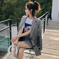 2018 kẻ sọc mới chic retro kẻ sọc nhỏ phù hợp với phần mỏng áo khoác của phụ nữ giản dị phù hợp với Hàn Quốc phiên bản của phù hợp với thủy triều áo da nữ đẹp
