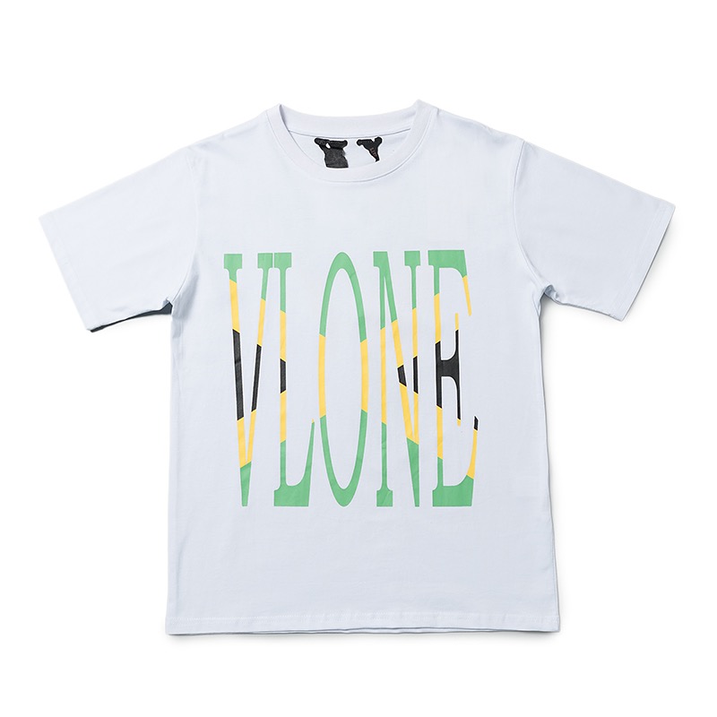 WhiteEurope and America Chaopai VLONE colour Big V Crew neck Short sleeve T-shirt summer leisure time easy Men's and women's money Half sleeve over size