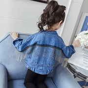 Áo khoác denim nữ mùa xuân và mùa thu 2019 phiên bản mới của Hàn Quốc cho trẻ em lớn áo khoác nước ngoài ngắn trẻ em lưới màu đỏ - Áo khoác