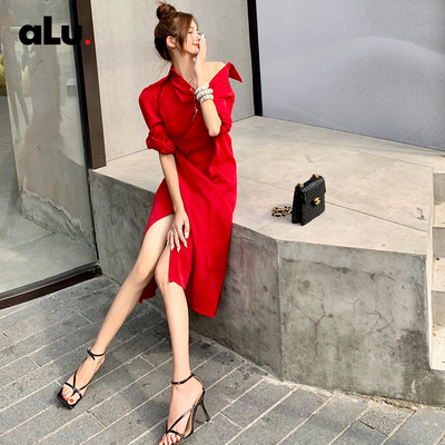 taobao agent [20 % off in stock] ALU new products have caused others to be crazy jealousy alu red irregular shirt dress