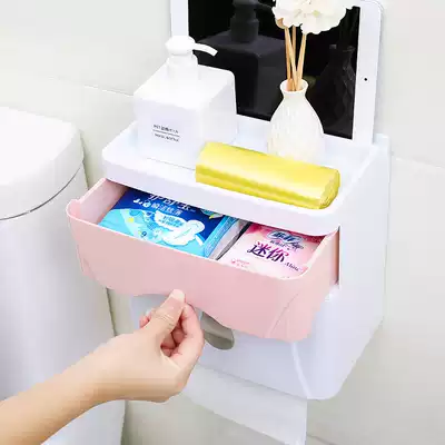 Punch-free single-layer double-layer powder room tissue box toilet paper box Roll toilet paper box waterproof toilet toilet paper storage shelf