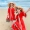 Váy đi biển cho bố mẹ cho bé mặc hè nữ nữ đi biển phong cách nước ngoài Thời trang Hàn Quốc Váy đỏ 2019 mới - Trang phục dành cho cha mẹ và con áo gia đình cao cấp