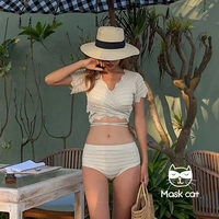 18 mùa hè mới ren đan bikini openwork dây bơi mảnh mai eo cao chia nửa tay áo 2019 - Bikinis váy tắm biển đẹp