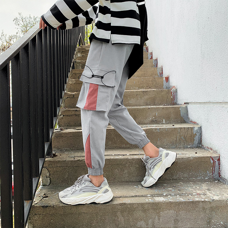 2020 summer new style overalls for men loose Leggings for students Korean Trend color matching 9-point Leggings