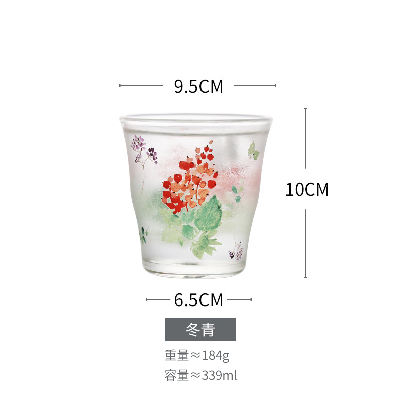 Hand Textured Glass (Holly)Painting market Home Furnishing Heat resistant glass Water cup household Daisy teacup Milk tea cup Cold drink cup like a breath of fresh air glass