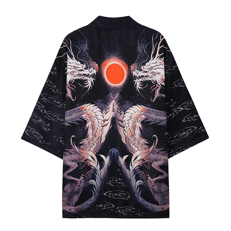 ShuanglongVery immortal Of jacket male Chinese style Taoist Robe National tide three quarter sleeve Sunscreen lovers Cardigan loose coat Ukiyo shirt