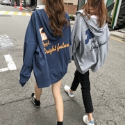 2018 đầu mùa thu mới lỏng áo len trùm đầu Hàn Quốc phiên bản của hoang dã letter in ấn knit jacket phụ nữ giản dị sinh viên