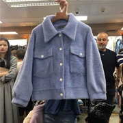 Mùa thu đông 2018 Thời trang Hàn Quốc khí chất buông thả đơn giản ve áo ngực sang trọng retro mùa thu tay áo ngắn tay