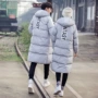 Mùa đông bông áo khoác Hàn Quốc phiên bản của mỏng mỏng áo khoác nam giới và phụ nữ trong phần dài của đầu gối đội mũ trùm đầu xuống áo khoác bông áo khoác nam áo khoác chống nắng nam