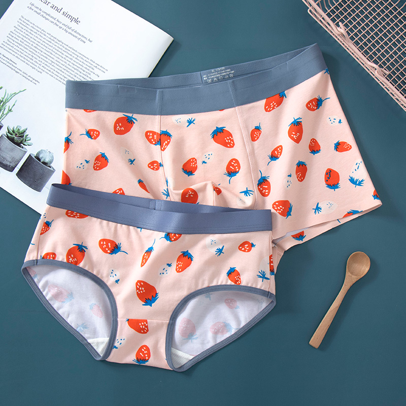 Strawberrylovers underpants modal  pure cotton lovely originality Double men and women Underwear Couple shorts suit
