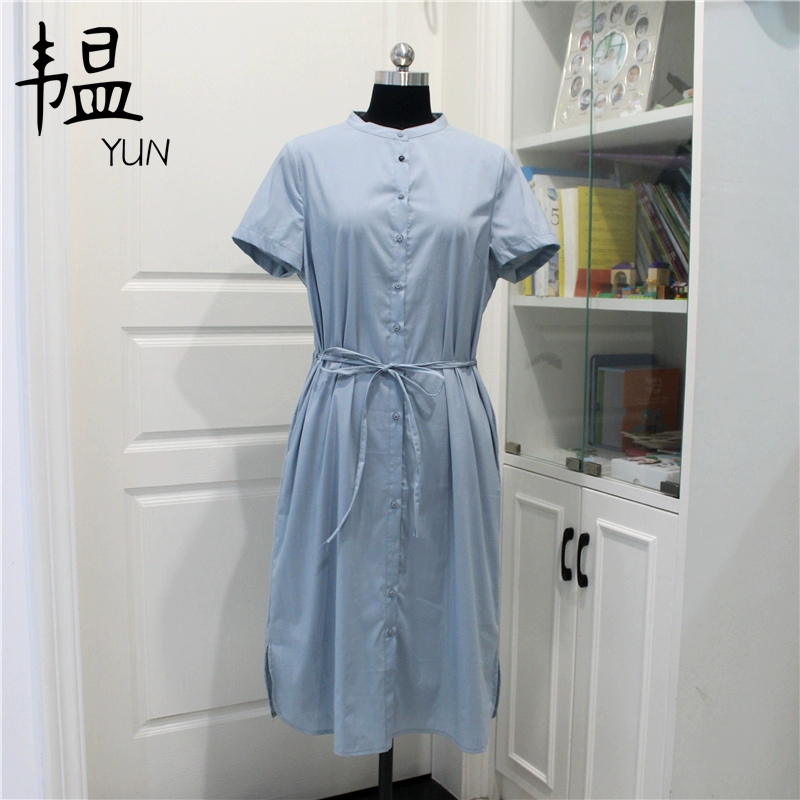Áo sơ mi nữ mùa hè đích thực của YUN Yun, váy dài giữa ren cotton, váy dài nữ Hàn Quốc cổ tròn ngắn tay - Váy dài