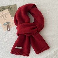 Красный шерстяной зимний шарф, трикотажный универсальный утепленный кашемир