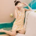 Váy ngủ công chúa nữ mùa hè phiên bản Hàn Quốc của tay áo ngắn dễ thương ren ngọt ngào đồ ngủ sinh viên Xiêm cổ chữ V phục vụ nhà cotton Đêm đầm
