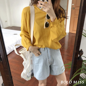 2018 đầu mùa thu Hàn Quốc chic retro phong cách rắn màu hoang dã lỏng dài tay đèn lồng tay áo áo len áo sơ mi nữ sinh viên