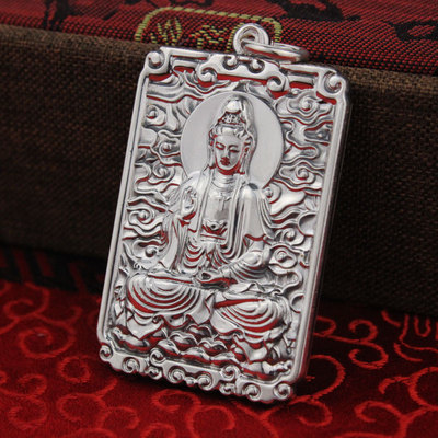 999纯银观音菩萨吊坠开光男女士款本命佛毛衣链项链