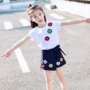 Bé gái 11 tuổi với 4 bé mùa hè áo thun ngắn tay 5 bộ 6 6 phiên bản Hàn Quốc giản dị 8 trẻ em mùa hè 9 trang phục thể thao đồ bơi cho bé gái