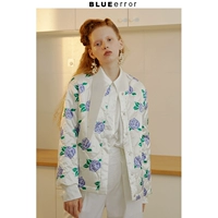 BLUEerror thiết kế ban đầu lỏng cổ tròn in hoa hồng cotton nữ mùa thu đông ấm áp mới - Bông áo khoác phao nữ dáng ngắn