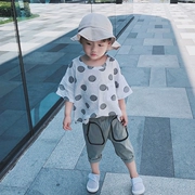 Tong tong nhà 2018 mùa hè mới Hàn Quốc phiên bản của trẻ em sóng điểm vòng cổ lỏng vai túi bé ngắn tay áo sơ mi