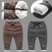Quần áo trẻ em quần bé trai mùa đông dày cộng với nhung 0 em bé 1 mùa thu và mùa đông 2 trẻ sơ sinh 3 quần dài nửa tuổi ấm áp - Quần