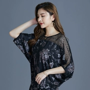 Mùa hè 2019 áo sơ mi nữ cỡ trung niên phiên bản Hàn Quốc của áo thun nữ rộng tay áo dơi mỏng tay áo mẹ dơi - Áo phông
