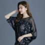 Mùa hè 2019 áo sơ mi nữ cỡ trung niên phiên bản Hàn Quốc của áo thun nữ rộng tay áo dơi mỏng tay áo mẹ dơi - Áo phông áo phông rộng