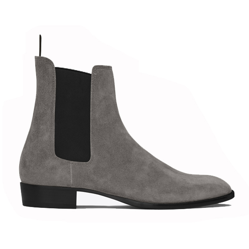 Grey, 3Cm HeelEurope and America summer CHELSEA BOOT Chelsea boots male Sharp point genuine leather Britain Deer skin Gao Bang Martin boots male tide